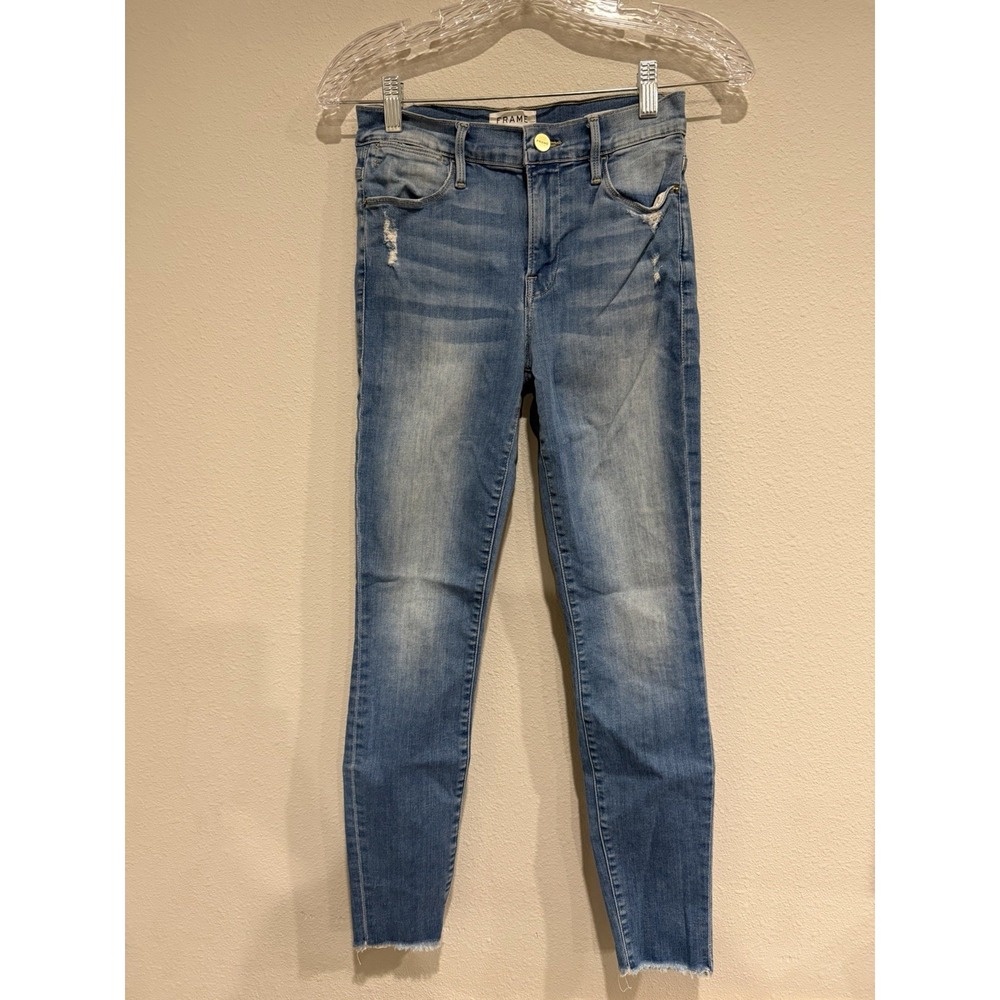FRAME Denim Le High Skinny Jeans Raw‎ Hem in Muse Size 26 Stretch Distressed